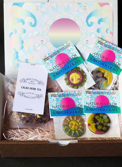 【熨斗ご対応】詰め合わせギフト（月や太陽チョコとカカオティー）／手提げ袋付き