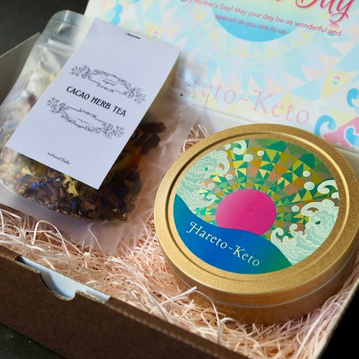 【予約受付中】母の日ギフトBOX（仏陀さまのおみくじチョコ缶とカカオティー）